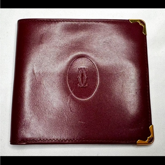 Cartier two-fold wallet mast line Bordeaux leather Authentic with COA! - Picture 1 of 10